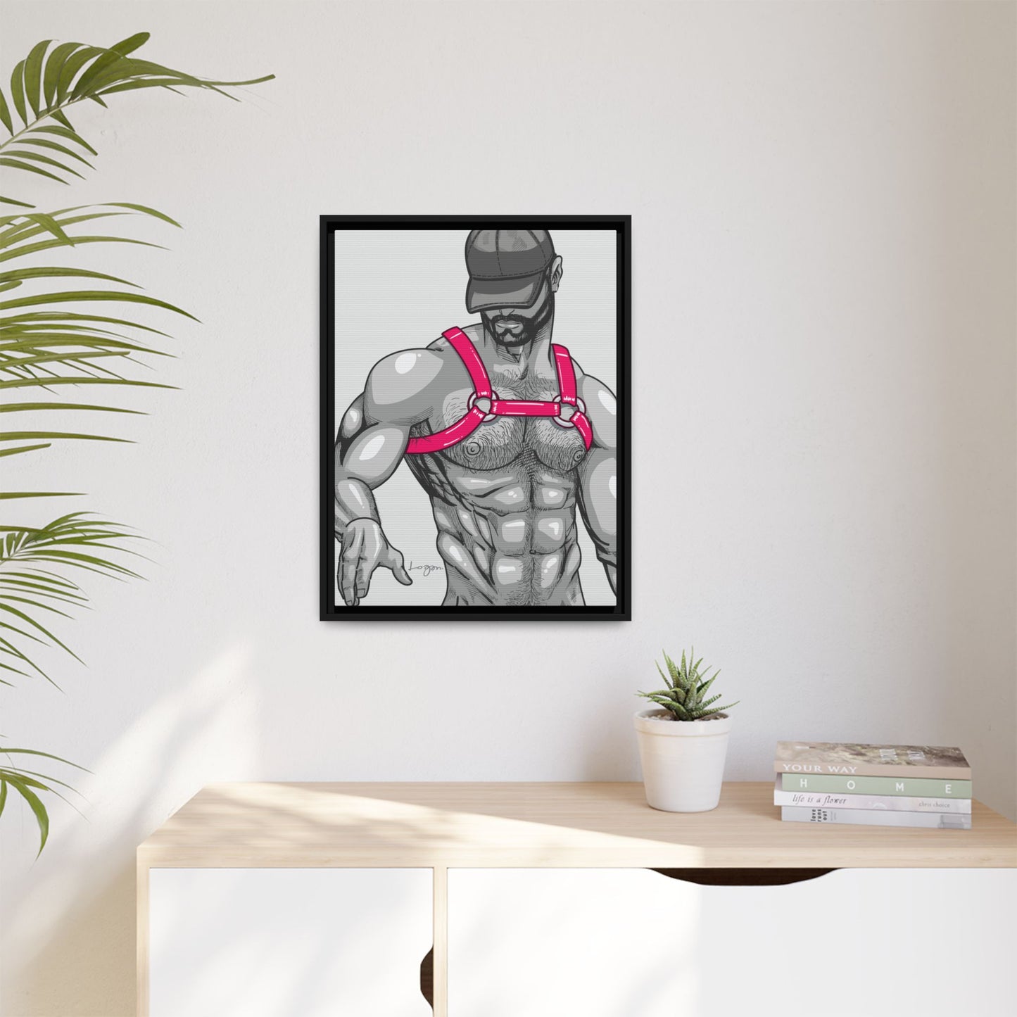 "Harness III - Fuchsia" Canvas Art Print , Framed