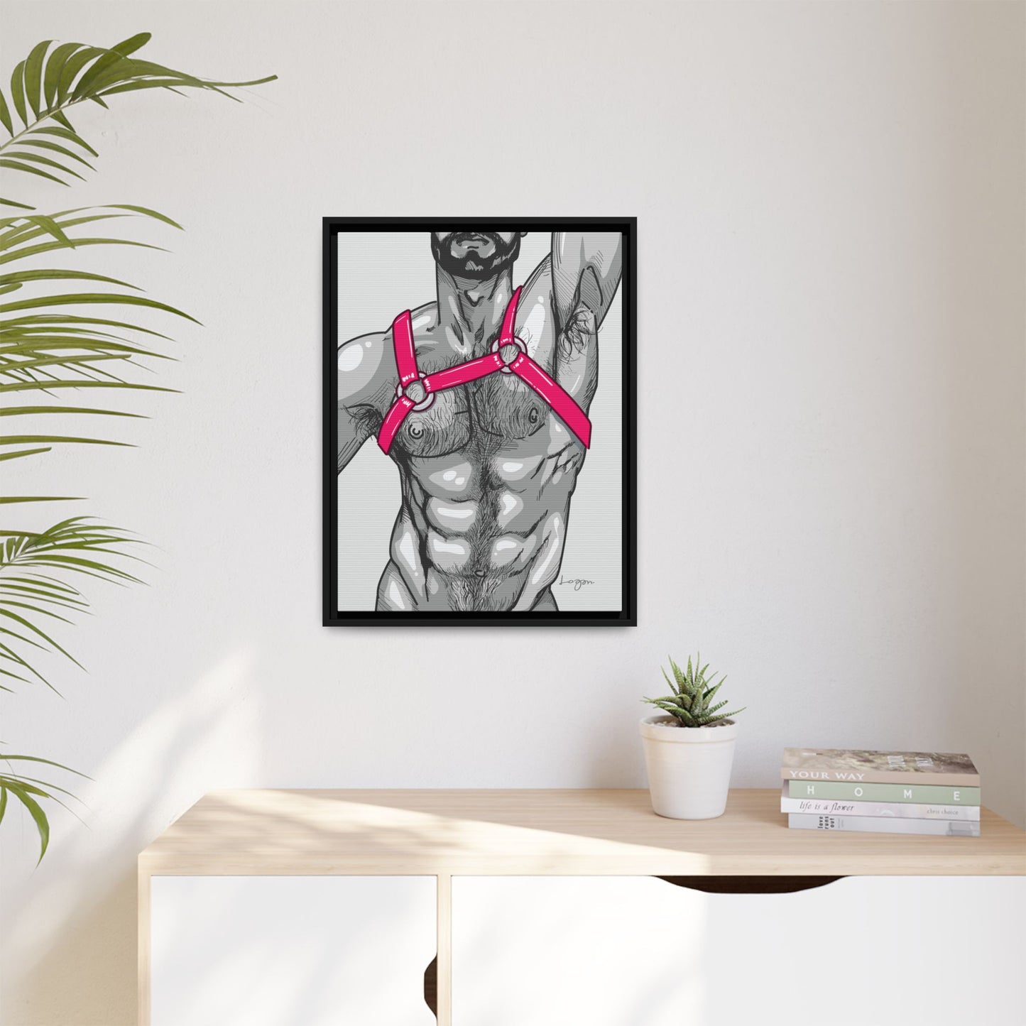 "Harness I - Fuchsia" Canvas Art Print , Framed