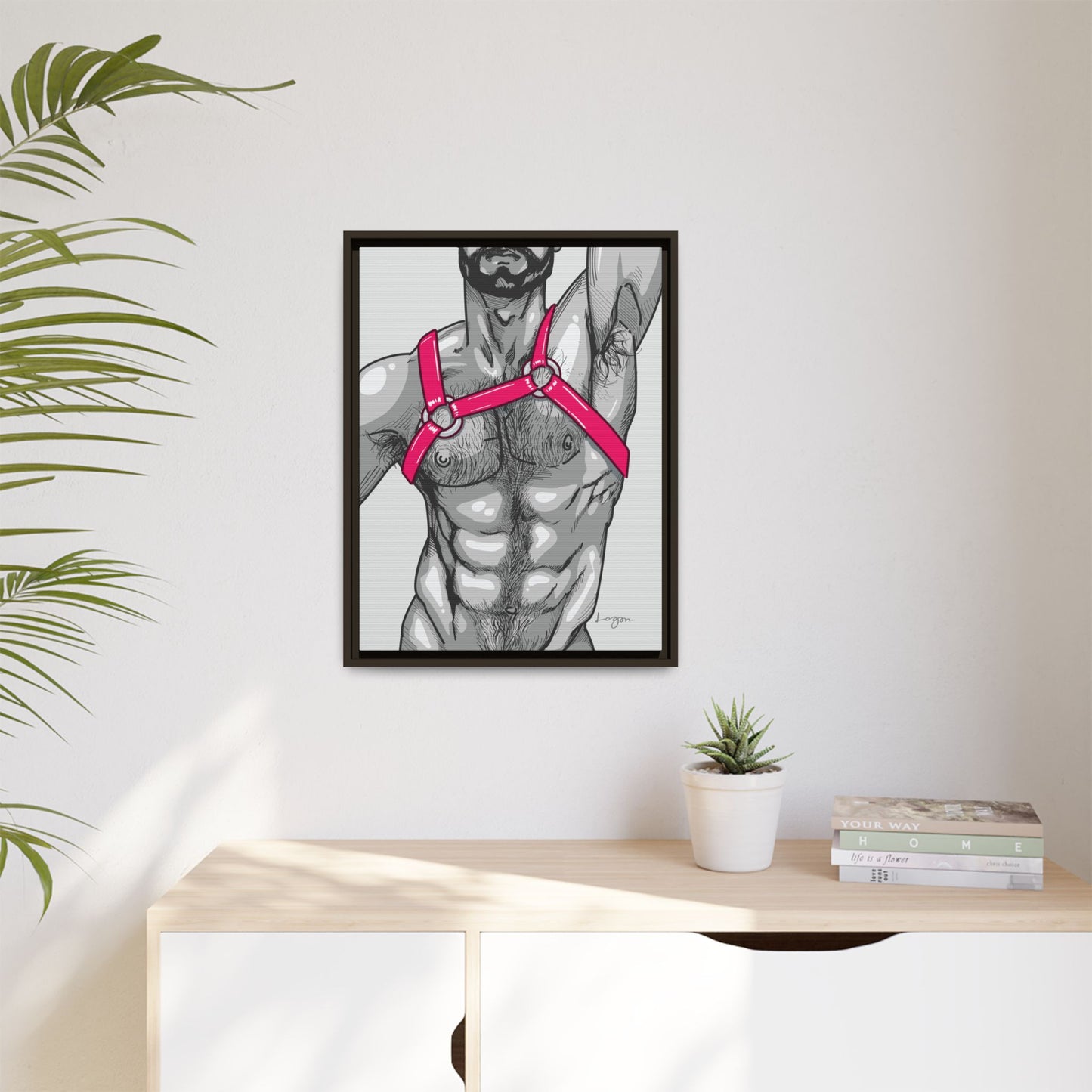 "Harness I - Fuchsia" Canvas Art Print , Framed
