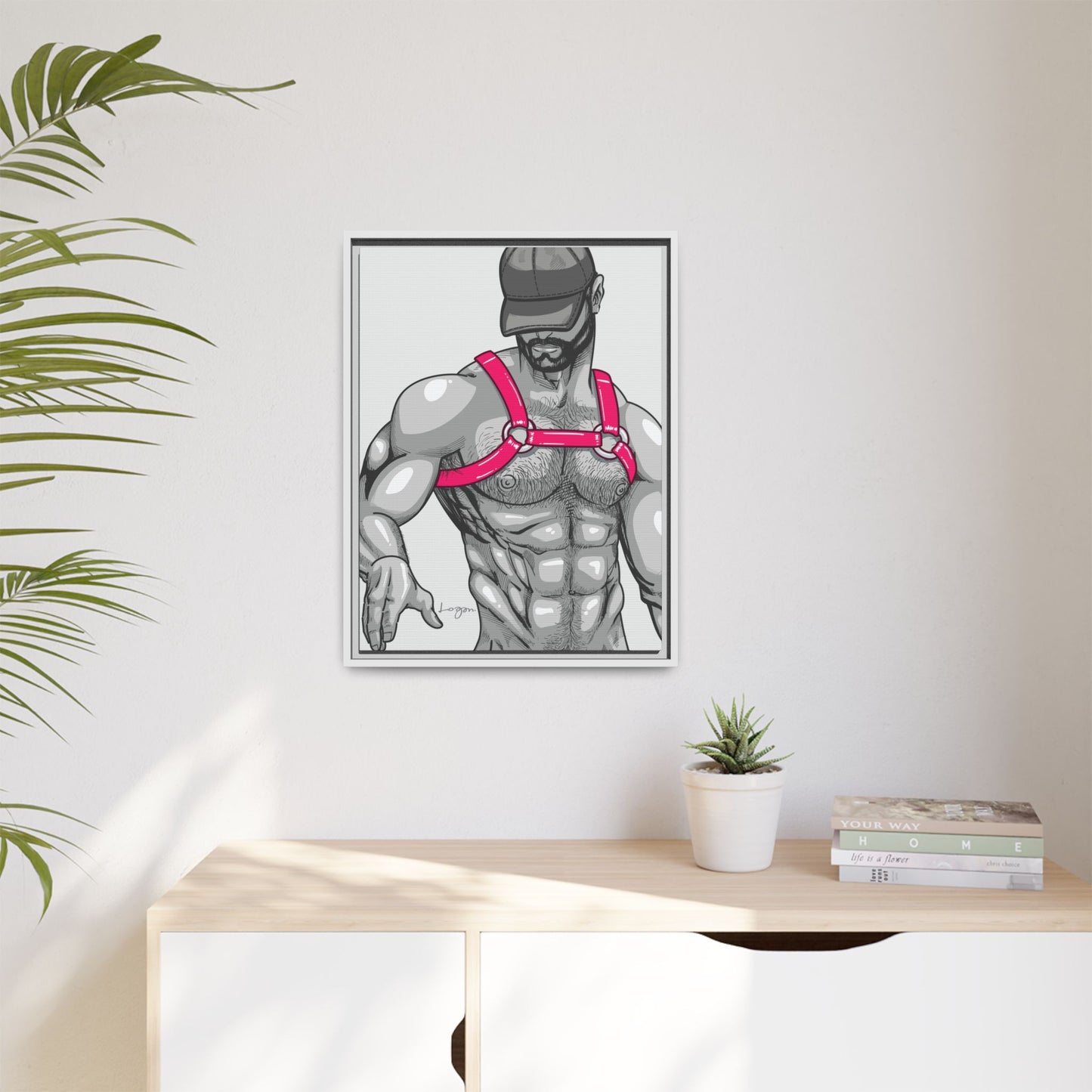 "Harness III - Fuchsia" Canvas Art Print , Framed