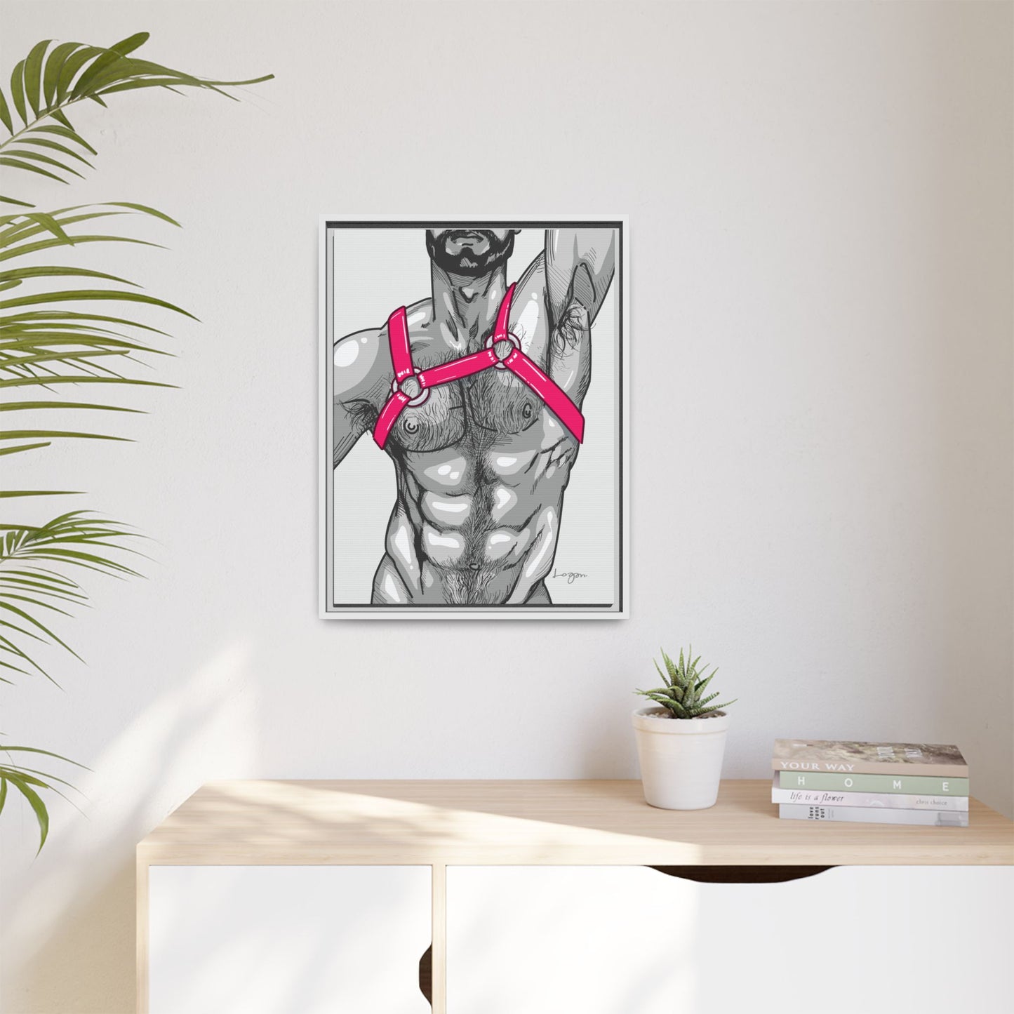 "Harness I - Fuchsia" Canvas Art Print , Framed