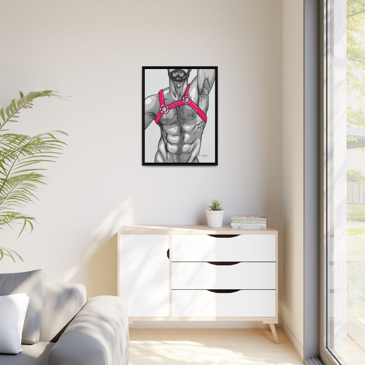 "Harness I - Fuchsia" Canvas Art Print , Framed