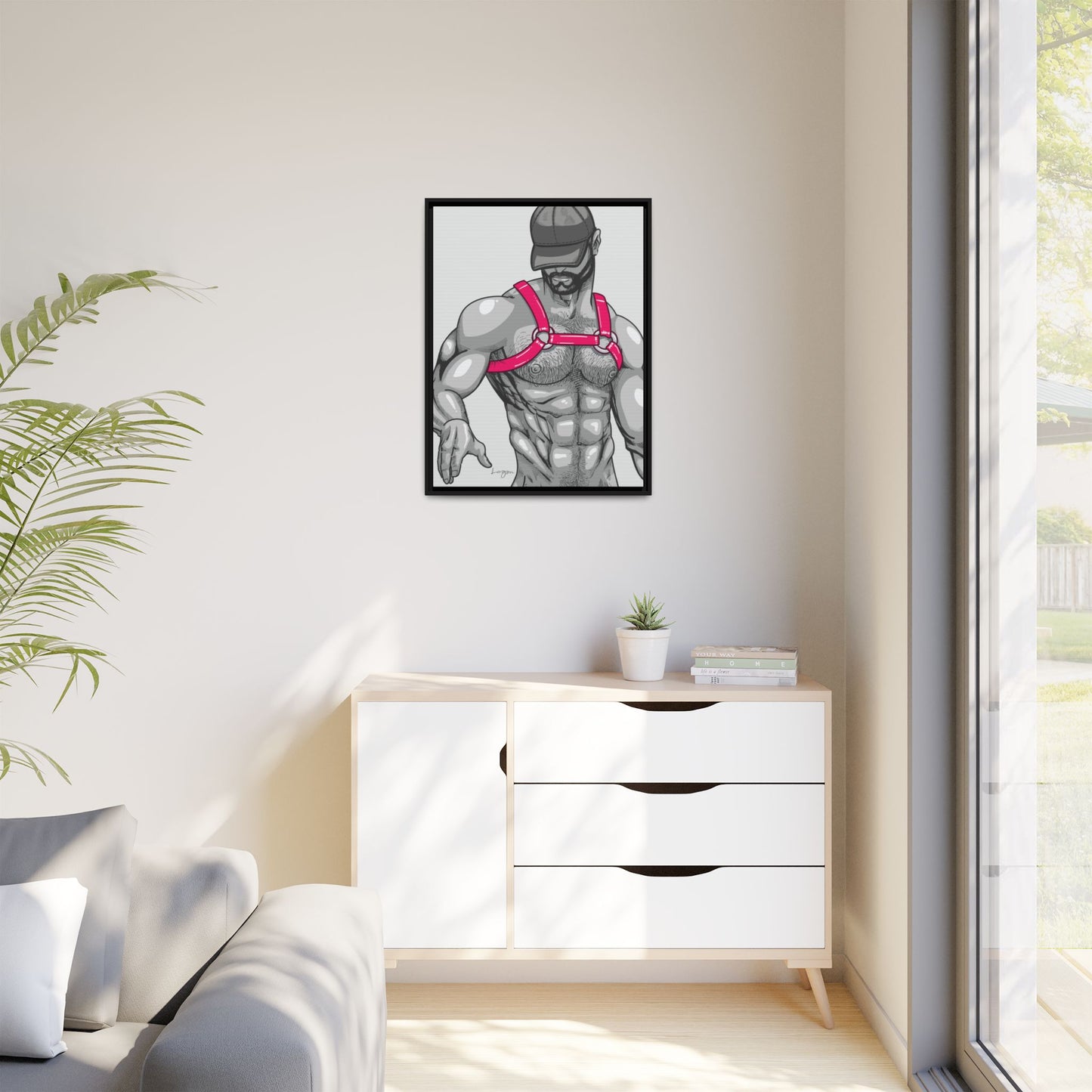 "Harness III - Fuchsia" Canvas Art Print , Framed