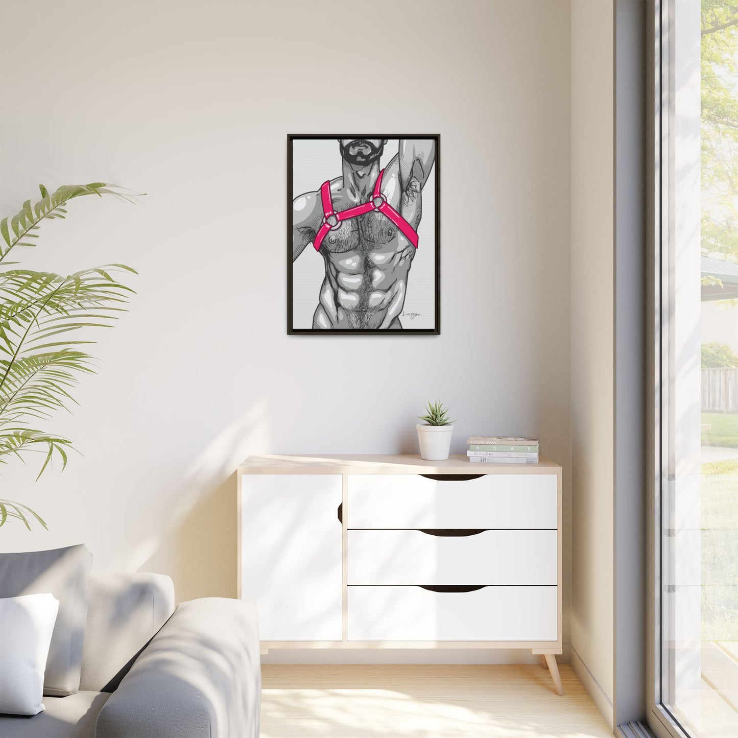 "Harness I - Fuchsia" Canvas Art Print , Framed