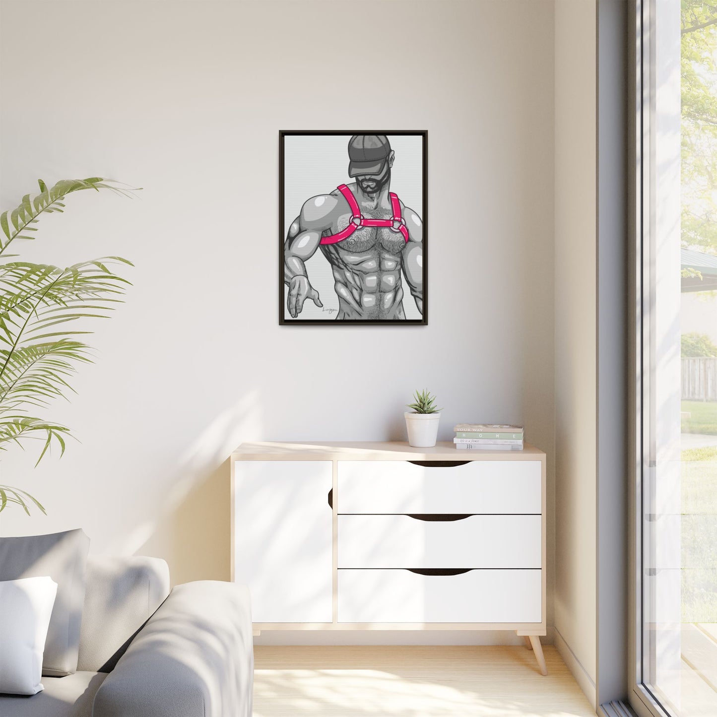 "Harness III - Fuchsia" Canvas Art Print , Framed