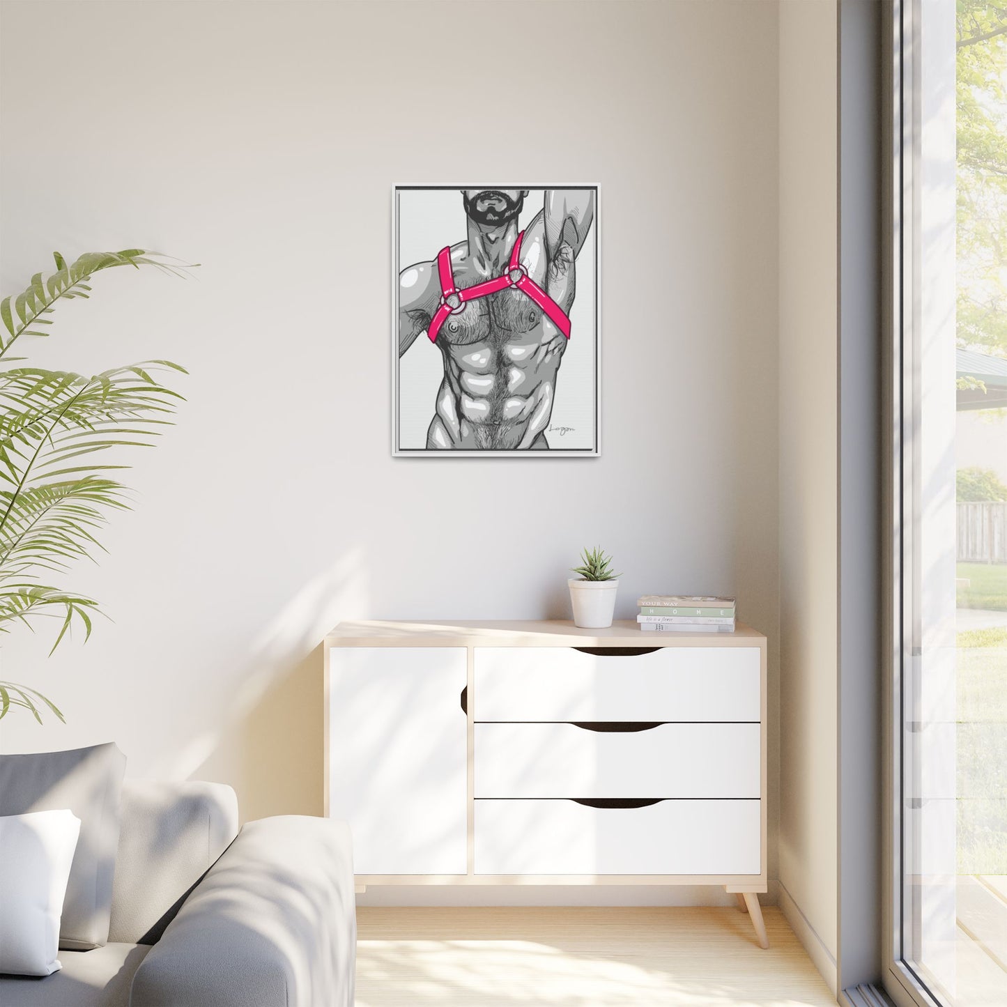 "Harness I - Fuchsia" Canvas Art Print , Framed