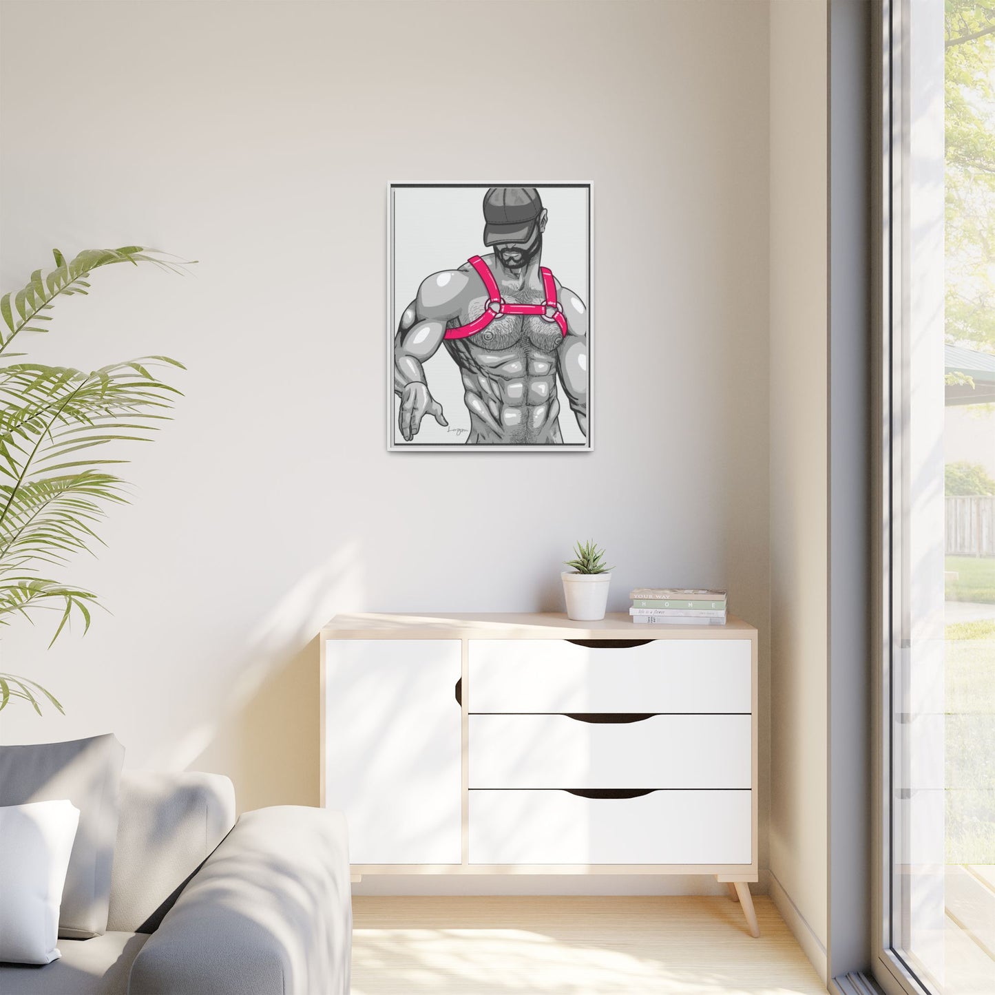 "Harness III - Fuchsia" Canvas Art Print , Framed