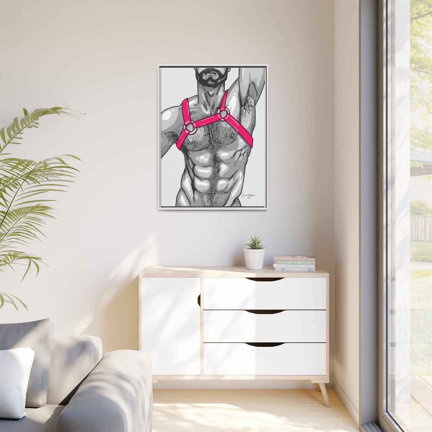 "Harness I - Fuchsia" Canvas Art Print , Framed