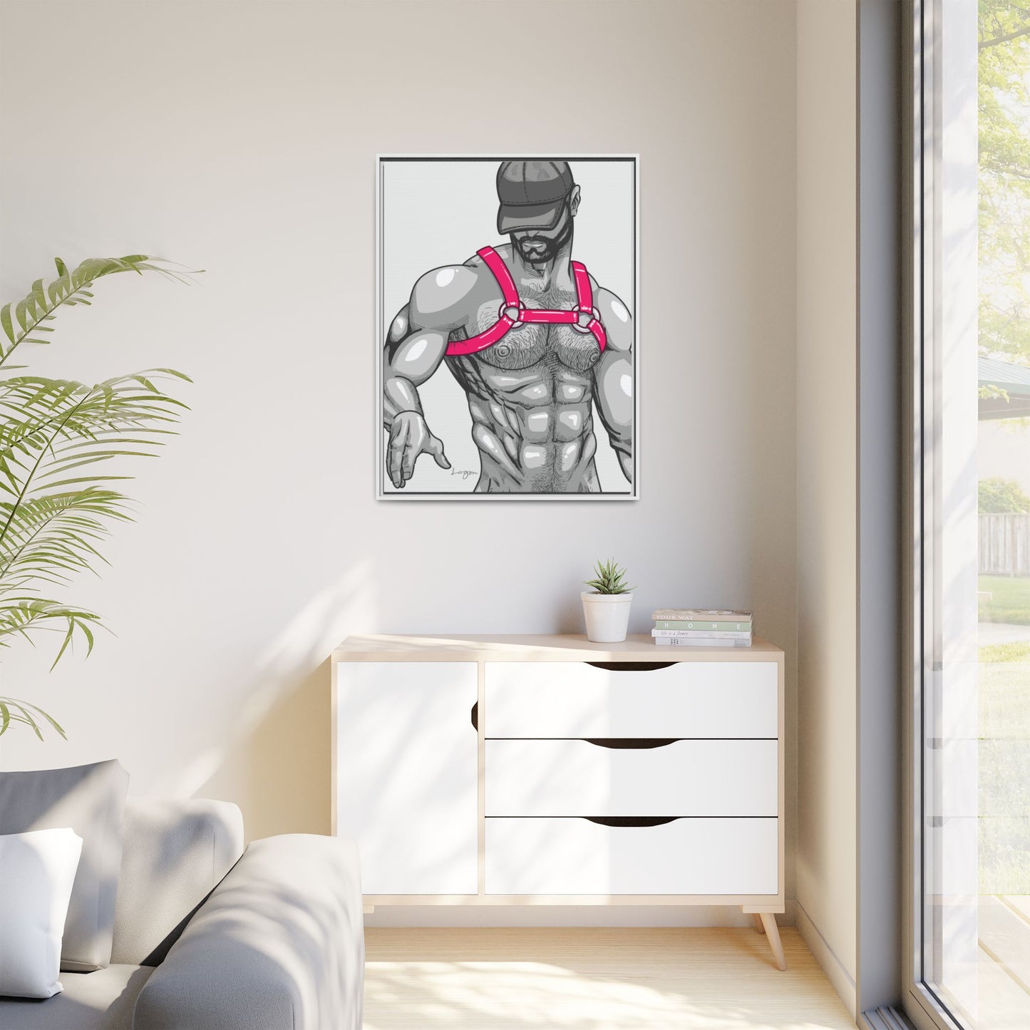 "Harness III - Fuchsia" Canvas Art Print , Framed